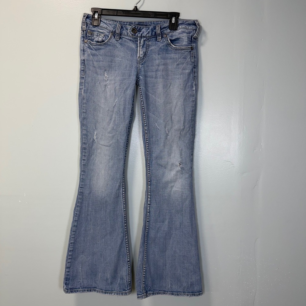 Silver Jeans VTG Tuesday Low Rise Flare Leg Distressed Denim Blue‎ W29 L33 Y2K
